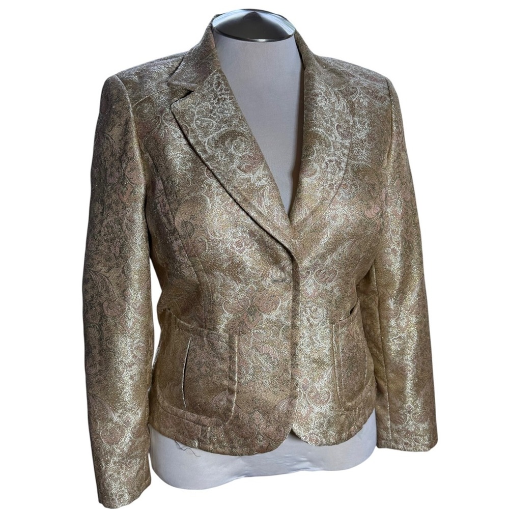 Focus 2000 Gold Pink Metallic Paisley Brocade Blazer Jacket Size 12 C/T2730